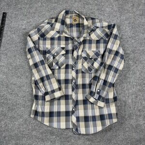Coevals Club Western Shirt Mens XXL Blue Khaki Plaid Pearl Snap Long Sleeve